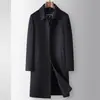 Casaco masculino 100% lã, estilo longo para outono e inverno, forro de plumas removível, casaco quente de luxo de alta qualidade para homens de meia-idade