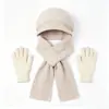 Conjunto de tres piezas para mujeres de mediana edad y mayores: gorro de punto grueso y cálido de otoño e invierno, gorra de béisbol de pelo de conejo, bufanda y guantes
