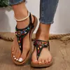 Sandalias para Mujer, Estilo Nuevo, Casual Retro, Planas Romanas Antideslizantes, Estilo Étnico con Cuentas de Moda, Chanclas Talla Grande, Zapatos de Playa
