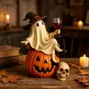 Nuevo producto transfronterizo Fantasma con una Copa de Vino Estatua de fantasma de resina de Halloween sosteniendo un adorno de copa de vino