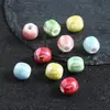 Accesorios de cuentas sueltas de cerámica de sandía pequeña con baño de luz, joyería DIY, cuentas de porcelana de calabaza pequeña, cuentas de cerámica semiacabadas, accesorios para pulseras de cuentas de cerámica