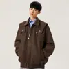 Chaqueta de Cuero para Hombre para Primavera y Otoño, Top Casual Vintage Americano, Elegante Chaqueta de Motociclista con Cuello de Solapa, Moderna Chaqueta de Cuero para Hombre