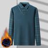 Suéter de Inverno do Papai com Forro de Fleece, Engrossado para Homens de Meia-Idade, Falso Duas Peças, Adequado para Idades 40-50, Blusa Quente de Tricô