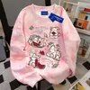 Sudadera Redonda con Estampado de Conejo Lindo Americano de Moda para Mujer, Otoño e Invierno, Tie-Dye Rosa, Top Casual Estilo Preppy