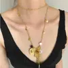 Colar Longo com Pingente de Concha Coração Dourado e Borla para Mulheres, Corrente de Suéter Versátil de Alta Qualidade, Acessórios de Pescoço Empilháveis com Corrente para Saia e Cintura