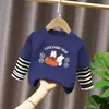G2246# Chaqueta de Manga Larga para Niños Algodón Puro Otoño Nueva Camiseta de Retazos para Niños Camisa Base Falsa de Dos Piezas para Bebé