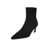 Botas Skinny de Camurça Femininas Botas de Cano Curto Elásticas Outono Inverno Nova Chegada Bico Fino Salto Agulha Justas ao Pé Estilo Coreano Botas de Cano Curto Elásticas Femininas