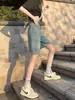 Shorts jeans feminino retrô 2026 novo estilo de verão para mulheres baixinhas, cintura alta, casual, versátil, calça reta de caimento solto de comprimento médio