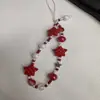 Lanyard para Teléfono Móvil Rojo Ins de Chica Popular Cadena para Cámara Cadena de Teléfono Móvil con Cuentas Hecha a Mano Cadena de Cuentas Colgante Ccd