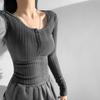 Camiseta de manga larga con botones y cuello redondo para chica sexy de estilo americano para mujer, otoño e invierno 2023, ropa interior ajustada, top corto adelgazante