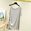 Camiseta de Modal de Verano sin Hombros de Manga Corta para Mujer, Corte Holgado, Delgada, Tallas Grandes, de Longitud Media, Top para Capa Interior