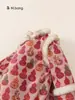 Baoxuan Vestido de Invierno Nuevo para Niños Estilo Chino Hanfu Estampado Nacional con Bordes Deshilachados Ropa de Algodón de Invierno Vestido para Niñas