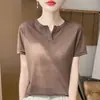 Camiseta Sencilla de Manga Corta con Cuello Redondo Cortada con Tijera de Lyocell, Top Holgado de Punto Fino de Verano Adelgazante de Manga Corta Estilo Coreano para Mujer