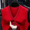 Chaleco de pico, cárdigan de punto sin mangas para hombre, chaleco casual de negocios para mediana edad y personas mayores, nuevo suéter de otoño e invierno para hombre