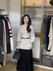 Suéter de malha grossa com gola V e mangas bufantes para outono e inverno, europeu e americano, para mulheres, tom roxo com design de cinto, suéter de tricô estiloso