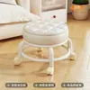 Banqueta Pequena de Acrílico com Encosto Transparente e Rodas, Banqueta para Trocar de Sapato, Banqueta Giratória Moderna com Rodinhas, Banqueta para Crianças Aprenderem a Andar, Banqueta Baixa com Rodas