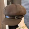 Gorra octogonal de lana estilo británico para otoño e invierno para mujer, diseño retro nuevo con hebilla de cuero, resistente al frío, cálida, versátil y que estiliza el rostro