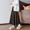 Saia Plissada Relaxada Estilo Retrô Francês para Mulheres na Primavera e Outono, Saia Longa de Cintura Alta Pregueada Estilo Bolo Linha A