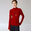 Suéter de cuello medio 100% cachemira pura para mujer, suéter base de punto ajustado para otoño e invierno, top de cachemira de manga larga para ir al trabajo