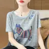Camiseta de Manga Corta de Verano con Estampado de Letras de Pony Divertido de Dibujos Animados, Top de Moda Ajustado para Mujer