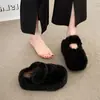 Pantuflas de algodón con puntera de felpa, pantuflas de exterior forradas de polar 2026 para mujer, estilo de media pantufla nuevo, mullidas, extra gruesas, talla pequeña, para invierno