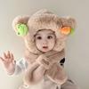 Gorro para niños, bufanda, gorro integrado, forro polar de invierno, grueso, protección para los oídos, conjunto de dos piezas a prueba de viento para niños y niñas.