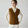 Chaleco sin mangas de cachemira para mujer con cuello en V, diseño en capas, nuevo patrón trenzado de otoño e invierno, suéter cálido como capa interior