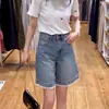 Shorts Jeans de Verão 2026 Plus Size para Mulheres, Cintura Alta, Acabamento em Renda, Perna Reta, Caimento Solto, Calça de Perna Larga Emagrecedora