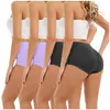 [Paquete de 4] Ropa Interior para Mujer de Talla Grande de Comercio Exterior Transfronterizo Encaje Cintura Alta Bolsillo para Cadera Rosa Listo Color Puro Calzones