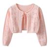 Cardigan de Renda com Cadarço e Laço Estilo Coreano Algodão Verão Fino Suéter Infantil Casaco Xale Venda por Atacado Categoria de Roupas Infantis Transfronteiriças a