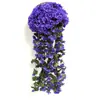 Orquídea colgante de pared violeta artificial, hortensia grande, flores artificiales, flores de plástico, flores de seda, enredadera de flores, ratán, decoración de boda para balcón