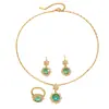 Popular y moderno conjunto de joyería para mujer con una piedra principal de color dorado y verde azulado, que incluye un collar, pendientes y un anillo - Suministro al por mayor para ventas transfronterizas