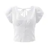 Moda Feminina Europeia e Americana Transfronteiriça Outono 2025 Novo Top Jacquard 3D com Zíper nas Costas e Mangas Bufantes Decote V