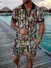 Terno casual de tendência masculina europeia e americana transfronteiriça, novo, com estampa 3D, gola polo de manga curta e shorts