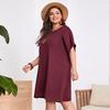 2023 Europeu e Americano Transfronteiriço Amazon Estação Independente Tamanho Grande Feminino Novo Cor Pura Manga Morcego Vestido Cor Pura Saia