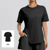 Ropa de Yoga de Seda de Leche Mate Camiseta de Manga Corta para Mujer Verano Holgada Dividida Secado Rápido Top Deportivo de Fitness Camiseta de Running