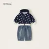 Bangxuan Ropa Infantil Cardigan con Cremallera de Estrella Jeans Sueltos Conjunto de Dos Piezas para Niños Chaqueta Pantalones Conjunto para Niños