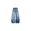 Jeans Masculino Feminino Longo Retrô Americano Transfronteiriço Calças Banana Soltas Desconstruídas com Caimento Lavadas Velhas Desgastadas Cimitarra