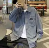 Camisa de veludo cotelê jaqueta masculina primavera e outono nova marca da moda estilo hong kong solto shopper bonito camisa de manga comprida roupas masculinas