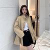 Leche de Papaya Primavera y Otoño Nuevo Abrigo Corto Adelgazante de Cuello Vertical Distintivo Casual de Estilo Coreano para Mujer Abrigo Trendy de Color Sólido