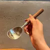 [Suporta dropshipping] Colher de melancia, alto valor estético, aço inoxidável requintado, imitação de madeira de nogueira, colher para sorvete e frutas