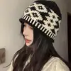 Sombrero de Cubo con Protección Auditiva de Rombos, Sombrero de Lana Tejida a Prueba de Frío, Sombrero de Punto de Nicho, Sombrero de Pescador, Sombrero de Punto Jacquard Retro