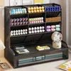 Portalápices con cajón, tipo de inserción inclinada, caja de almacenamiento para papelería, rejilla simple para escritorio, multifuncional, oficina, aula, almacenamiento compartimentado