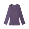 Camiseta Base Versátil de Manga Larga con Cuello en V de Color Sólido Estilo Coreano para Primavera y Otoño Heyhenry