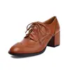 Zapatos Oxford con punta redonda, cordones, tacón grueso, zapatos para mujer talla grande, modelo de comercio exterior, zapatos de primavera y otoño de suela fina, dropshipping transfronterizo X25-5