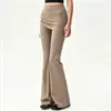 Conjunto Duas Peças de Yoga Top Ombro a Ombro Manga Longa Calça Longa de Cintura Alta Falsa Duas Peças Flare Conjunto de Roupa Esportiva para Fitness Feminina Outono
