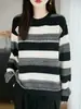 Suéter casual a rayas de bloques de color con cuello redondo y manga larga para mujer, 26 nuevo modelo otoño/invierno, holgado, moderno, tejido básico versátil