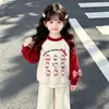 Moletom Feminino Outono e Inverno 2026 Novo Estilo Infantil Estiloso Versão Coreana Menina Primavera e Outono Forrado com Lã Espessado Cartoon Bloco de Cor