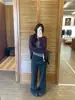 Calça Casual Legging Saia com Cordão 2026 Outono Novo Estilo Confortável Caimento Falso Duas Peças Cinza Perna Larga Longa Feminina