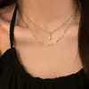 Colar de Aço Titânio Dupla Camada Estilo Europeu e Americano para Mulheres, Novo Design de Nicho, Estilo Minimalista, Corrente de Clavícula Personalizada, Corrente de Pescoço Versátil da Moda